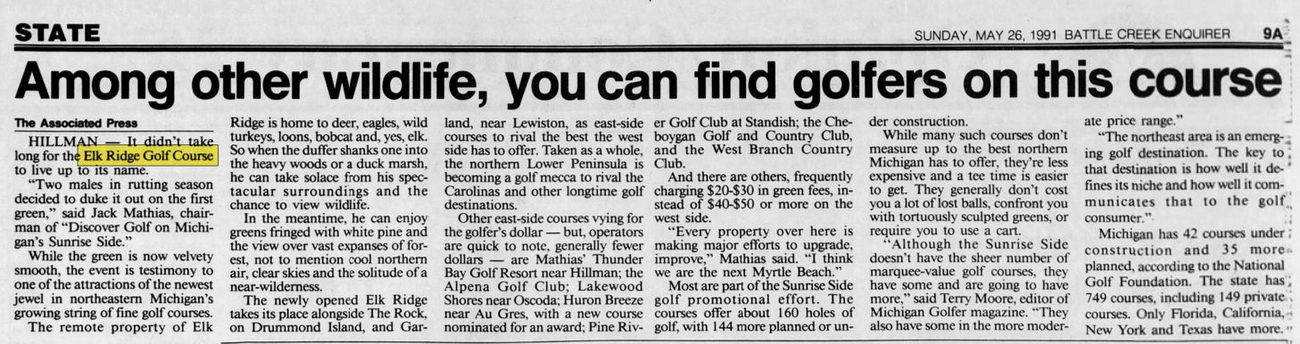 Elk Ridge Golf Course - May 26 1991 Article (newer photo)